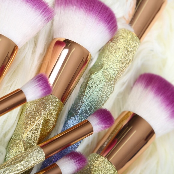  Ombre Glitter Makeup Brushes Set Goat/Horse Hair - Picture 7 of 8